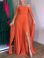 Aurohaya Tube Top Shawl Design Pleated Maxi Dress Orange