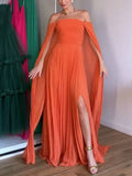 Tube Top Shawl Design Pleated Maxi Dress