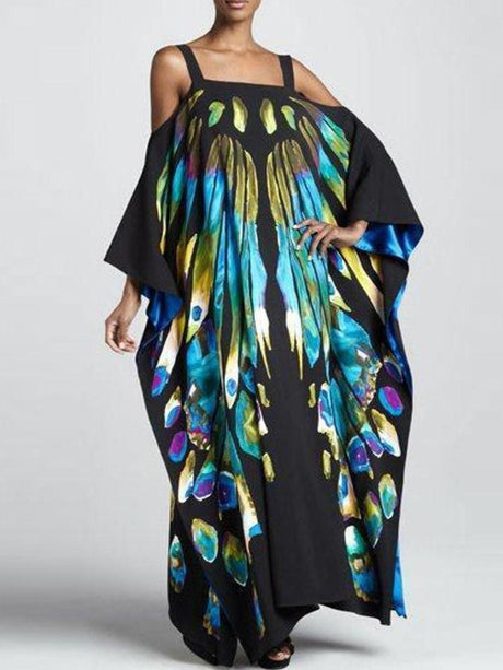 Aurohaya Unique Personalized Printed Strapless Long Sleeve Maxi Dress