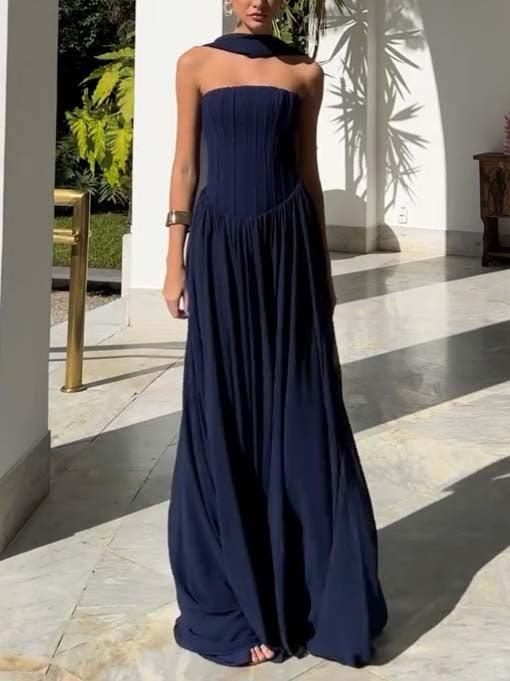 Aurohaya Scarf Tube Top A- Line Maxi Dress