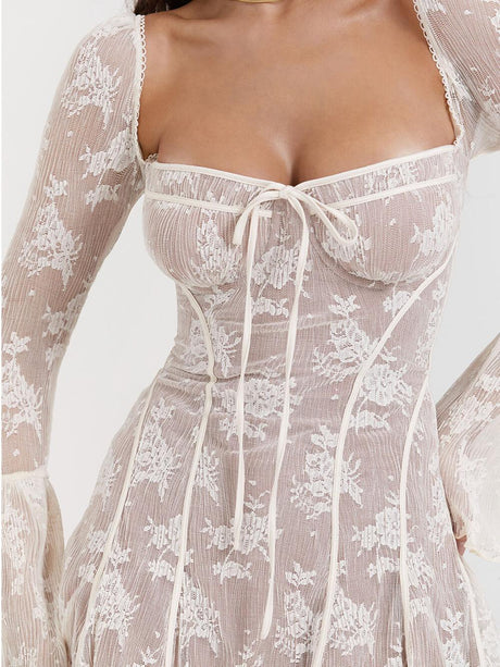 Aurohaya Vintage Cream Lace Corset Dress