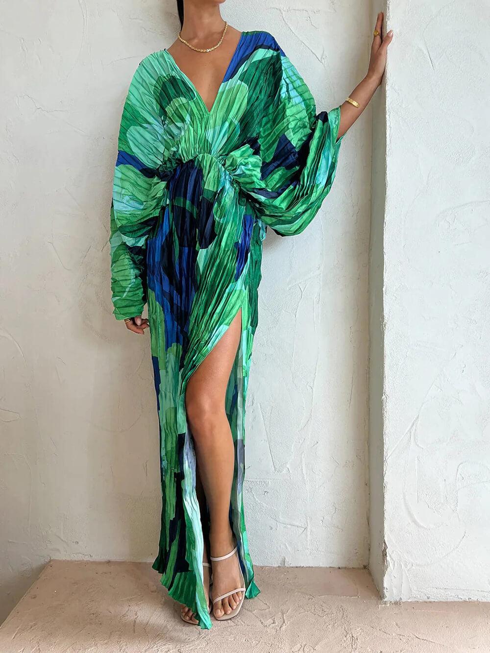 Aurohaya Casual Loose Resort Long Dress Green