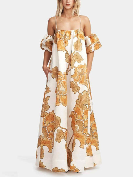 Aurohaya Floral Print Sling Dress Printed