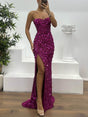 Aurohaya Off-The-Shoulder Sequined Side-Slit Gown Dress Purple