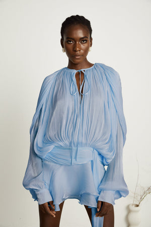 Aurohaya Eugénie Blue Fully Pleated Ruffled Mini Dress