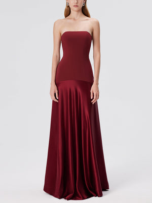Aurohaya Elegant Satin One-Shoulder A-Line Maxi Dress Red