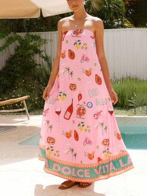 Aurohaya Casual Vacation Floral Print Maxi Dress