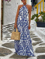 Aurohaya Delicate Floral Print Halterneck Maxi Dress Blue