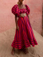 Aurohaya Stunning Unique Stripe Print Puff Sleeve Maxi Dress Pink