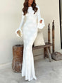 Aurohaya Sexy Backless Trumpet Sleeve Fishtail Maxi Dress White