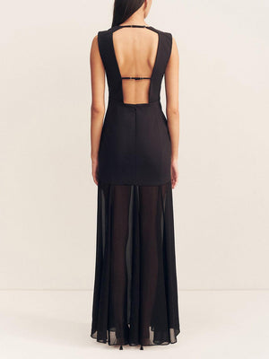 Aurohaya Elegant Casual Open Back Draped Maxi Dress