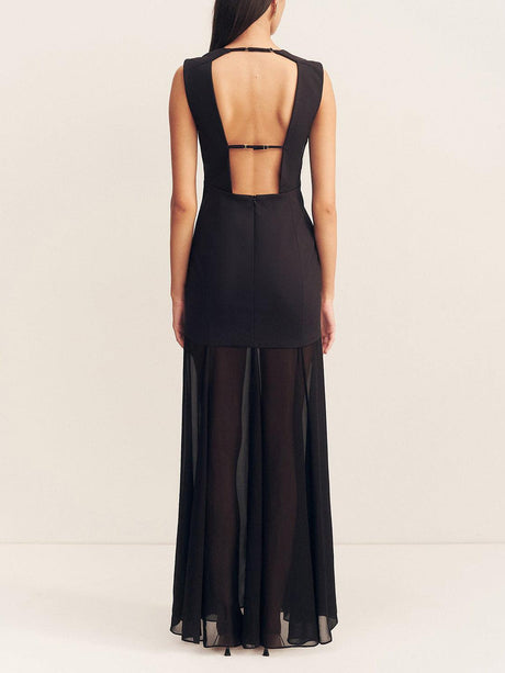 Aurohaya Elegant Casual Open Back Draped Maxi Dress