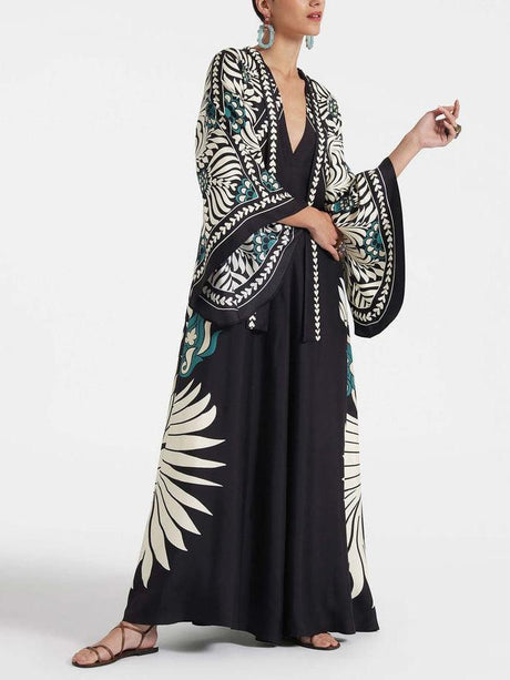 Aurohaya Unique Floral Print Flowy Maxi Dress