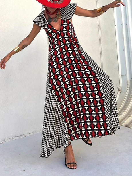 Aurohaya Ethnic Unique Print Ruffle Sleeve A-line Maxi Dress