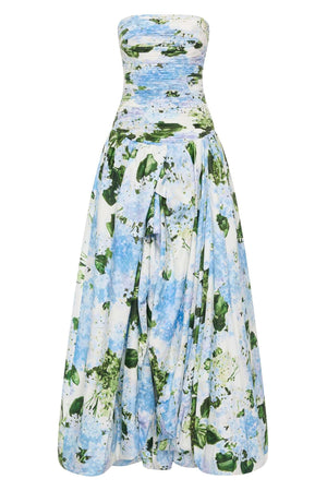 Aurohaya Jeanne Hydrangea Floral Strapless Maxi Dress