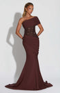 Aurohaya Cléa Asymmetric Off-Shoulder Maxi Dress Brown