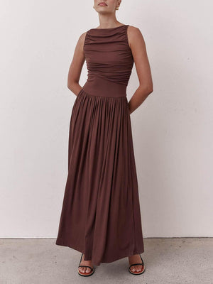 Aurohaya Elegant Pleated Sleeveless Maxi Dress