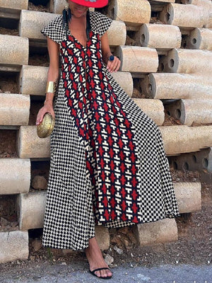 Aurohaya Ethnic Unique Print Ruffle Sleeve A-line Maxi Dress Red