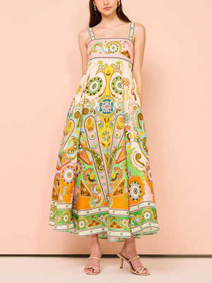 Aurohaya Camisole Unique Holiday Print Midi Dress