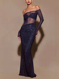 See-through Off-shoulder Slim-fit Evening Dress