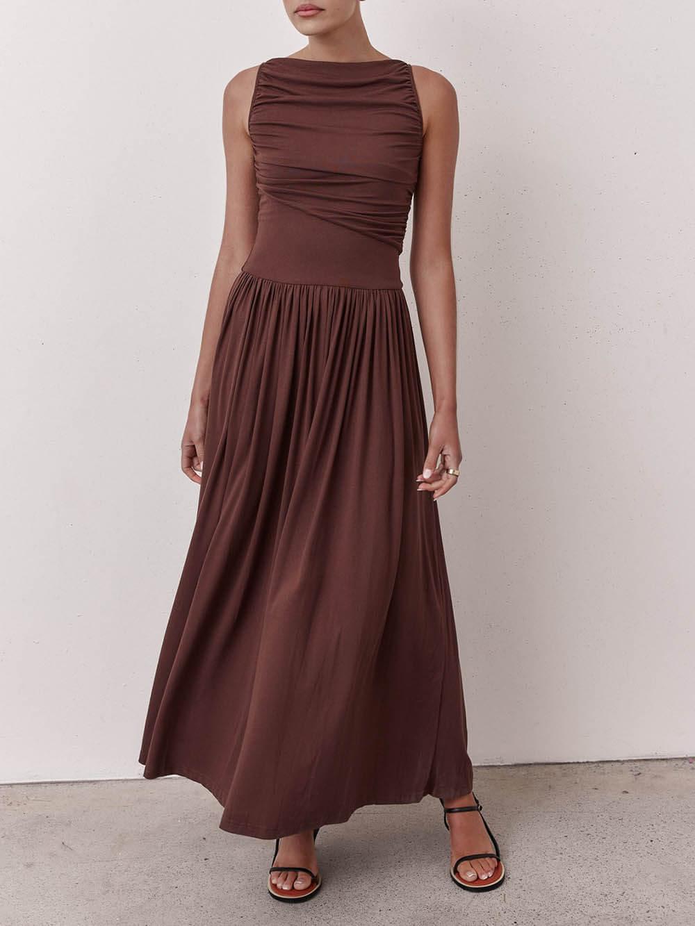 Aurohaya Elegant Pleated Sleeveless Maxi Dress