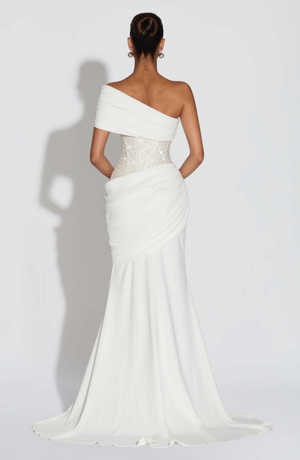 Aurohaya Cléa Asymmetric Off-Shoulder Maxi Dress