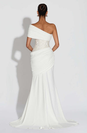 Aurohaya Cléa Asymmetric Off-Shoulder Maxi Dress