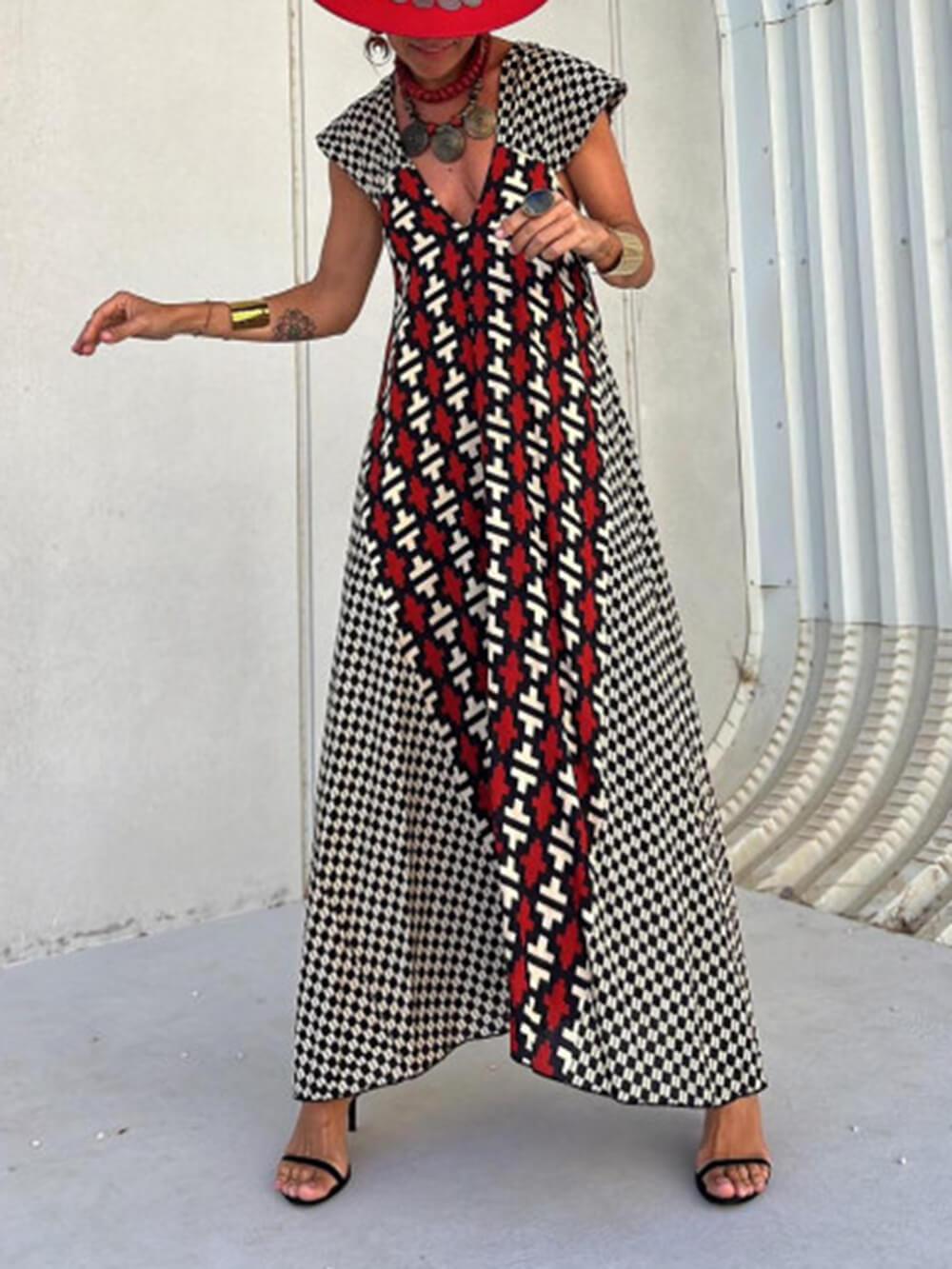 Aurohaya Ethnic Unique Print Ruffle Sleeve A-line Maxi Dress