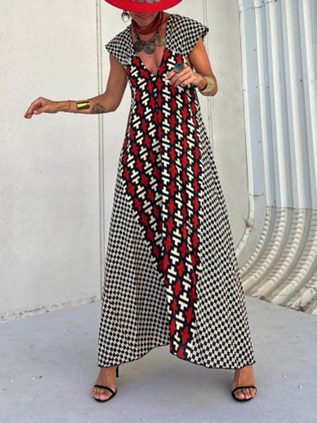 Aurohaya Ethnic Unique Print Ruffle Sleeve A-line Maxi Dress