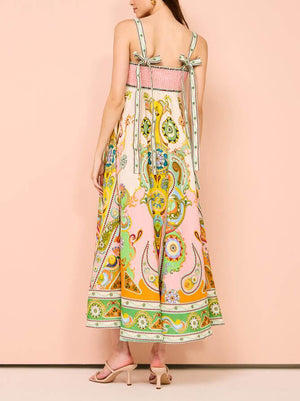 Aurohaya Camisole Unique Holiday Print Midi Dress