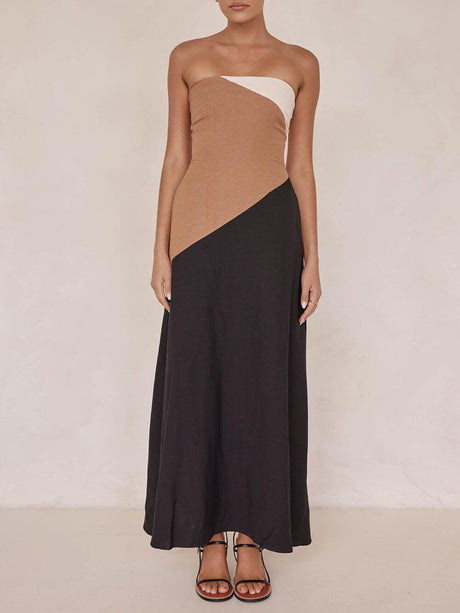 Aurohaya Asymmetrical Color-Blocked Maxi Dress