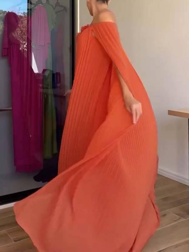 Aurohaya Flower Design Shawl Pleated Maxi Dress