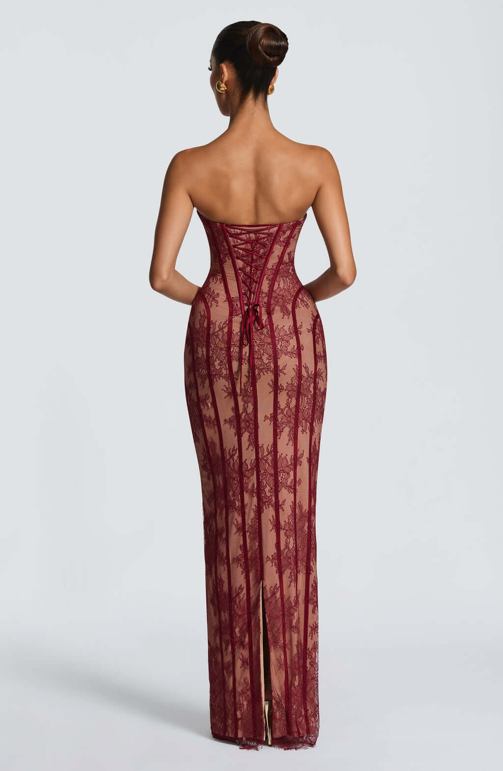 Aurohaya Constance Strapless Lace Maxi Dress