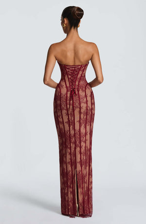Aurohaya Constance Strapless Lace Maxi Dress