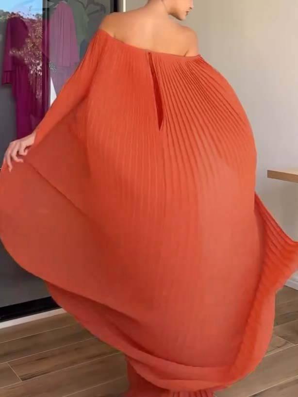 Aurohaya Flower Design Shawl Pleated Maxi Dress