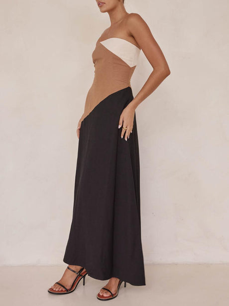 Aurohaya Asymmetrical Color-Blocked Maxi Dress