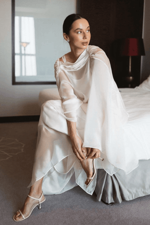 Aurohaya Glace Elegant Sheer Cape Layered Maxi Dress