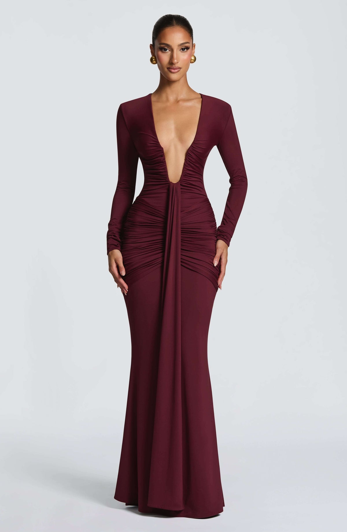 Eléonore Deep Plunge Ruched Mermaid Maxi Dress