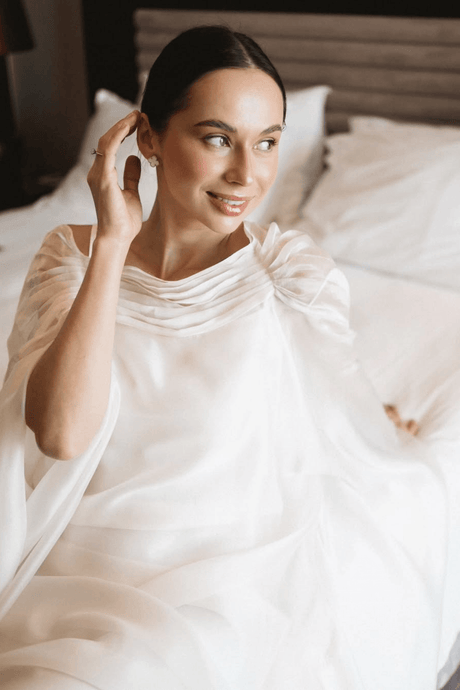 Aurohaya Glace Elegant Sheer Cape Layered Maxi Dress