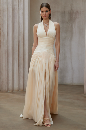 Aurohaya Verdelune Gathered Maxi Dress Beige