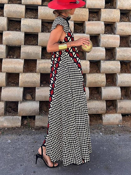 Aurohaya Ethnic Unique Print Ruffle Sleeve A-line Maxi Dress