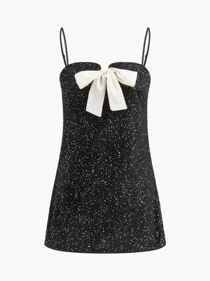 Aurohaya Bow Strap Short Dress Black