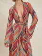 Aurohaya Beach Resort Geometric Print Bell Sleeve Cardigan Midi Dress Red