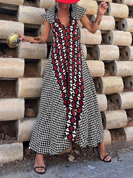 Aurohaya Ethnic Unique Print Ruffle Sleeve A-line Maxi Dress