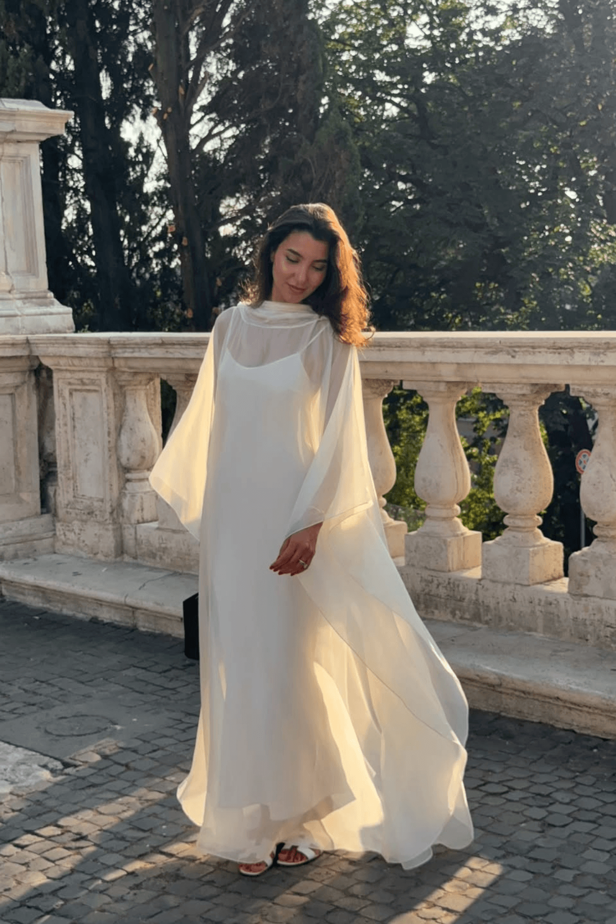 Aurohaya Glace Elegant Sheer Cape Layered Maxi Dress