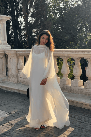 Aurohaya Glace Elegant Sheer Cape Layered Maxi Dress