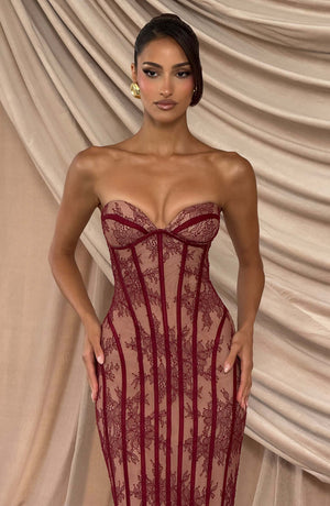 Aurohaya Constance Strapless Lace Maxi Dress