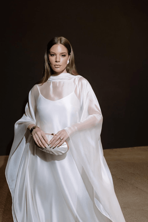 Aurohaya Glace Elegant Sheer Cape Layered Maxi Dress