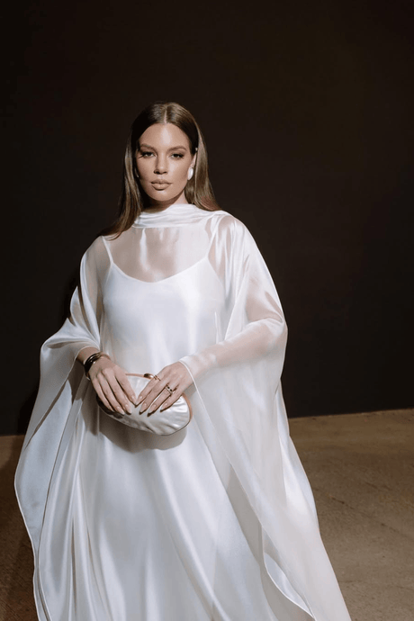 Aurohaya Glace Elegant Sheer Cape Layered Maxi Dress