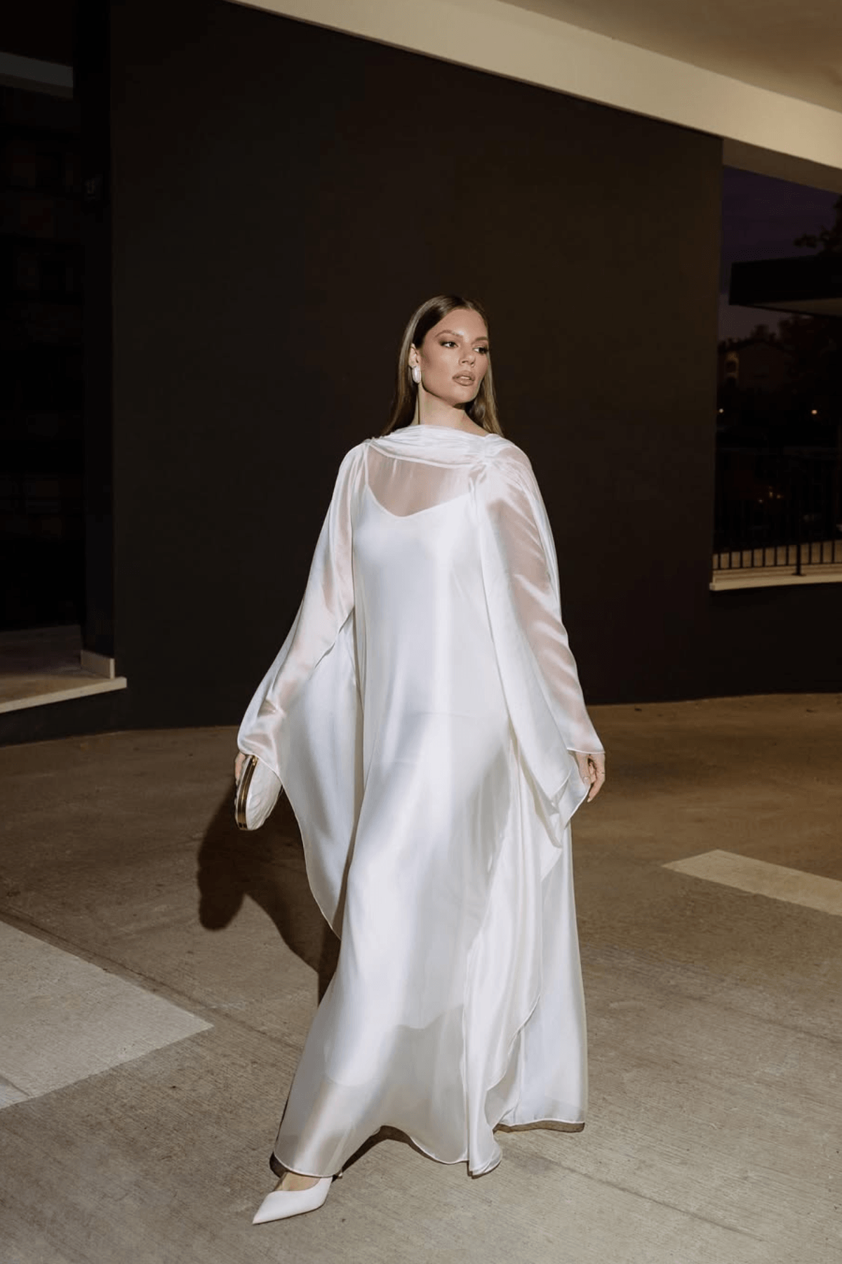 Aurohaya Glace Elegant Sheer Cape Layered Maxi Dress